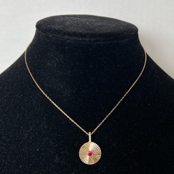 GABI RIELLE 14K Gold Plated Sterling Silver Ruby Heart Pendant Necklace - Picture 2 of 13